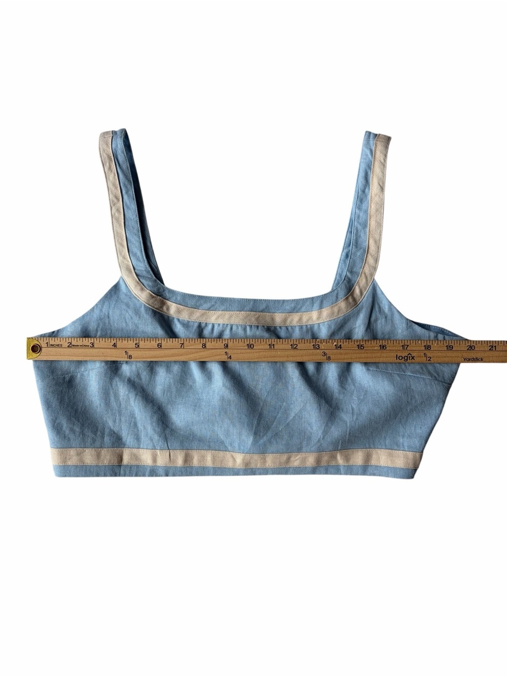 Avec Les Filles Ice Blue Linen Blend Contrast Trim Square Neck Crop Tank XL - Picture 4 of 6